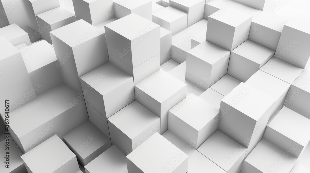 An abstract representation of white cubes forming a 3D geometric pattern with varying depths, providing a sense of spatial complexity and artistic design. An abstract representation of white cubes forming a 3D geometric pattern with varying depths, providing a sense of spatial complexity and artistic design.