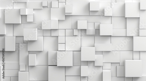An abstract wall pattern made of white cubic elements with varying heights, forming a textured, modern, and sophisticated backdrop suitable for various design needs.
