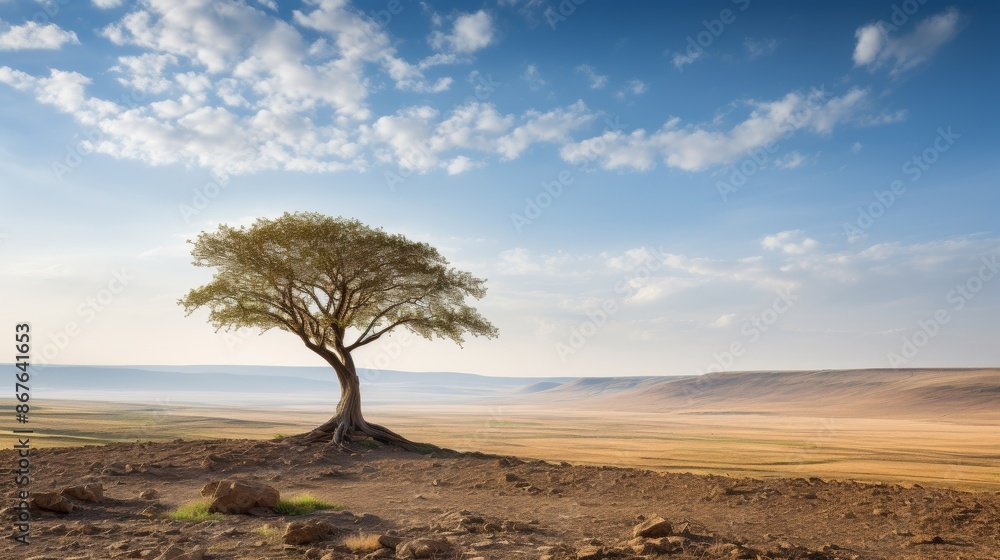 Lone tree in a vast desert landscape under dramatic sky. Lone tree in a vast desert landscape under dramatic sky.