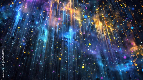 A stunning cosmic rain of bright, colorful particles. © Korn