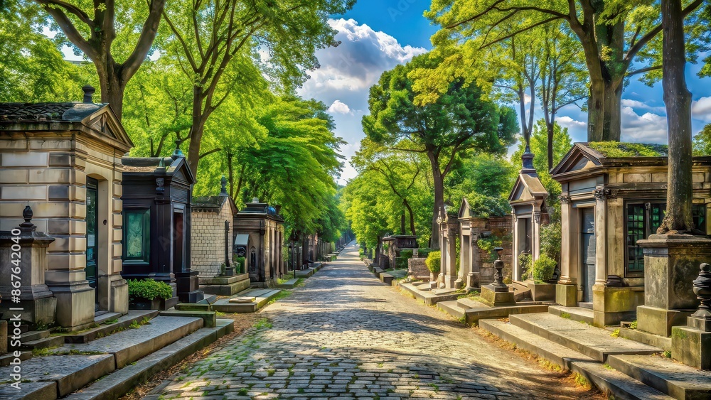 Exploring the serene P?re-Lachaise cemetery in Paris during the uncrowded summer months , cemetery, P?re-Lachaise, Paris Exploring the serene P?re-Lachaise cemetery in Paris during the uncrowded summer months , cemetery, P?re-Lachaise, Paris