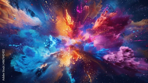 Vibrant cosmic nebula with colorful stars photo