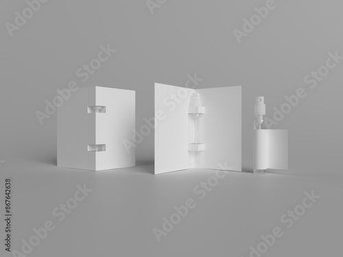 3d render Perfume sample on card mockup with space for design