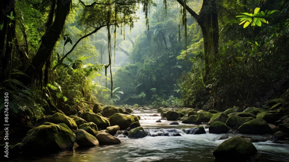 Obraz premium Tranquil Jungle Stream.