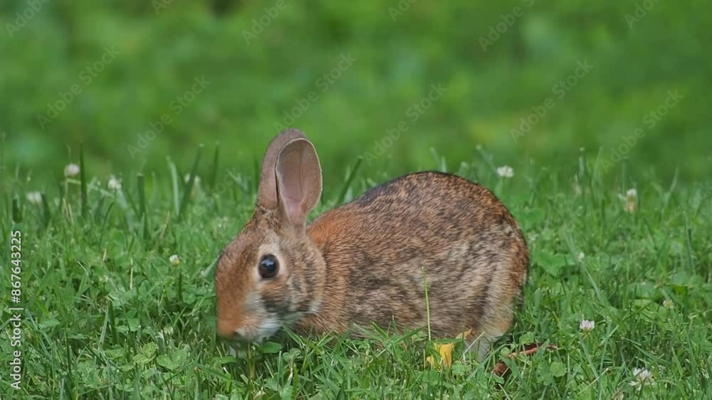 close-up of cottontail rabbit on grass close-up of cottontail rabbit on grass