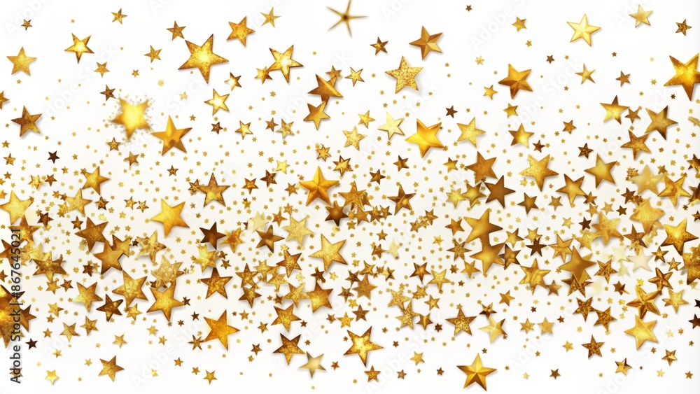 Whimsical golden stars scattered across a white backdrop with cosmic glitter and flying star confetti vector illustration design. Whimsical golden stars scattered across a white backdrop with cosmic glitter and flying star confetti vector illustration design.