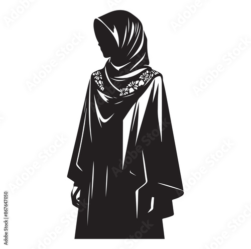 hijab style standing silhouette Vector Isolated Vector Illustration,