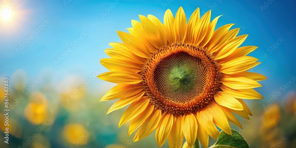 Fototapeta premium Close-up of vibrant sunflower on a background, sunflower, flower, close-up, nature, beauty, isolated, yellow, vibrant, petals