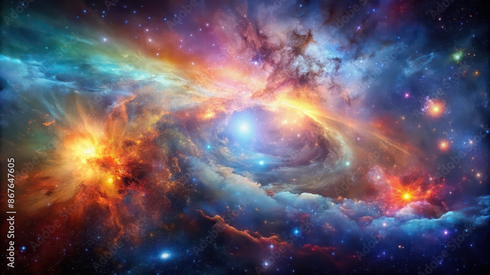 Fototapeta premium Nebula and galaxy with colorful gas clouds and stars in outer space , cosmos, space, celestial, universe, astronomical