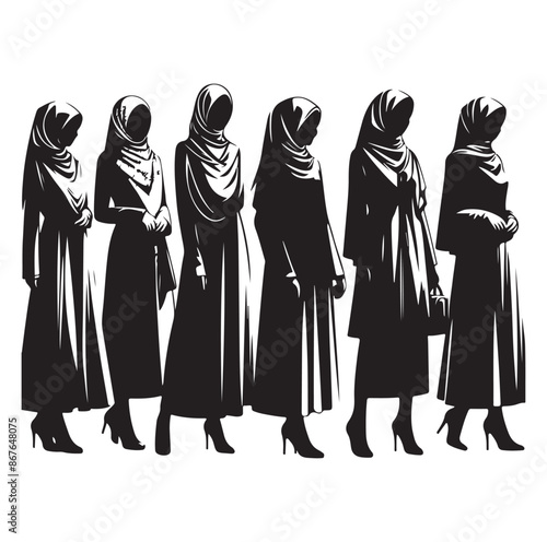 hijab style standing silhouette Vector Isolated Vector Illustration,