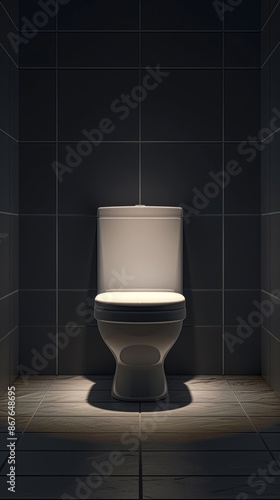 Modern toilet in dark tiled bathroom, minimalist concept