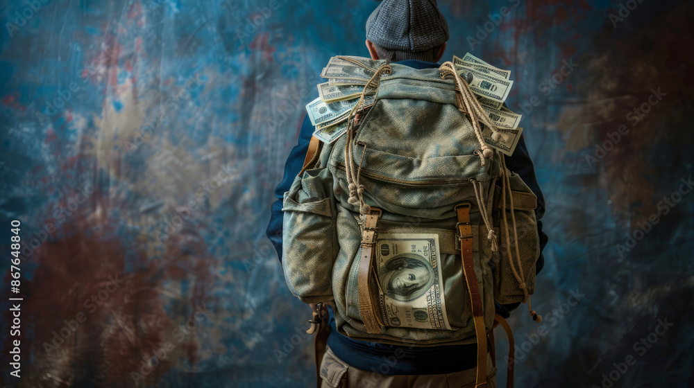 Financial struggles can weigh heavily on individuals, like carrying a heavy backpack filled with money bags. It can be a burden that's hard to manage. Financial struggles can weigh heavily on individuals, like carrying a heavy backpack filled with money bags. It can be a burden that's hard to manage.