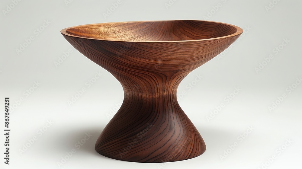 Wooden sculptural bowl with smooth curves on a white background Wooden sculptural bowl with smooth curves on a white background