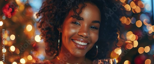 Close-Up Of A Black Woman Having Fun At A Christmas Party © Pic Pic