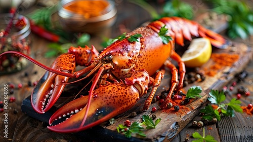 Appetizing lobster with spices on a white isolated background