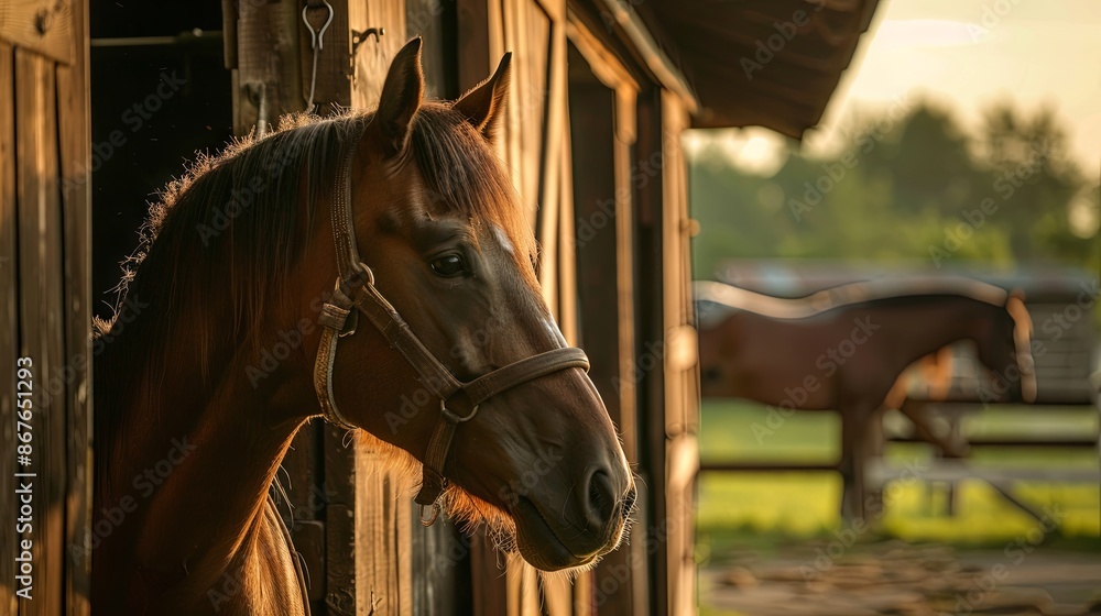 Fototapeta premium Beautiful ranch and horses in the meadow