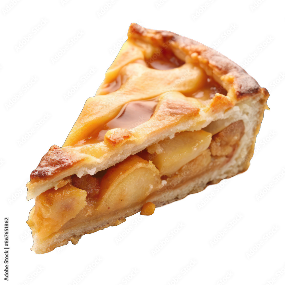 A delicious apple pie with a golden crust on transparent background A delicious apple pie with a golden crust on transparent background