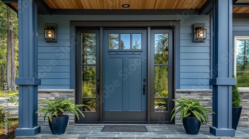 Elegant Blue Front Porch with Modern Design