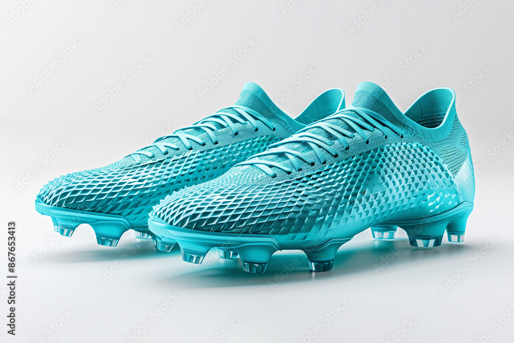 Close-up turquoise football boots on white background. Close-up turquoise football boots on white background.