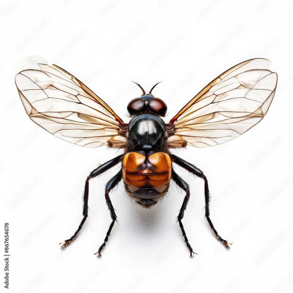 A housefly photography on white background. A housefly photography on white background.