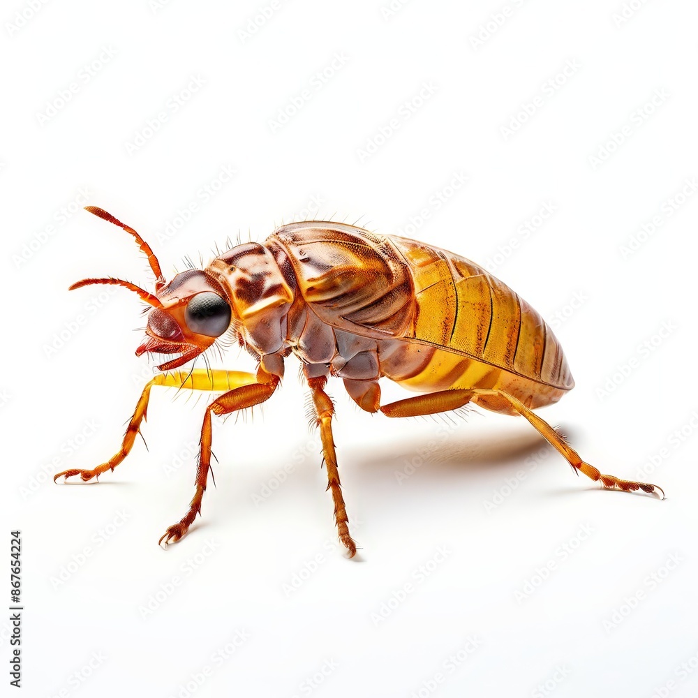 A flea photography on white background. A flea photography on white background.