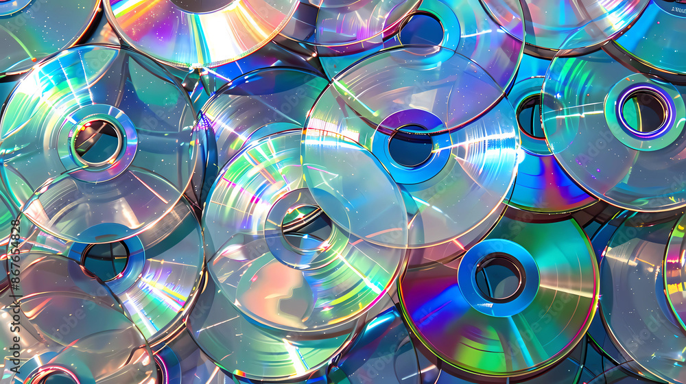a collection of compact discs (CDs) overlapping each other in a scattered arrangement