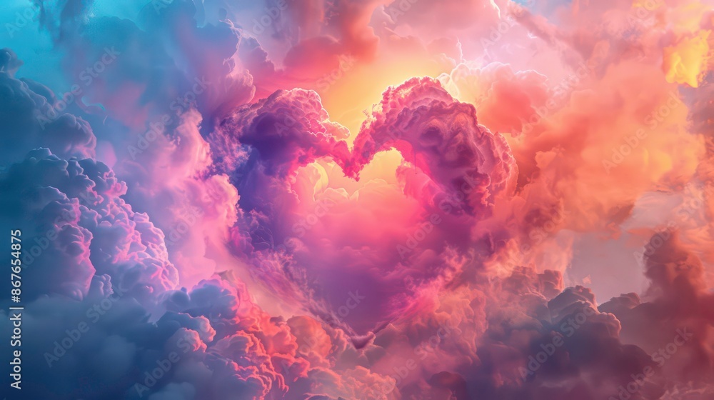 beautiful colorful valentine day heart in the clouds as abstract background. Generative AI beautiful colorful valentine day heart in the clouds as abstract background. Generative AI