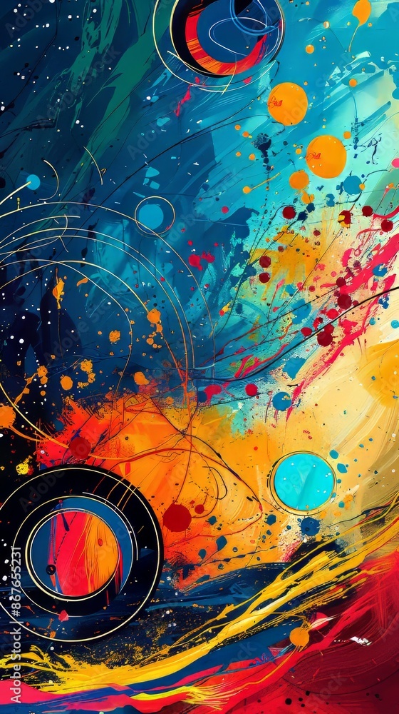 Abstract colorful background with circles, lines, strokes and splashes. Abstract colorful background with circles, lines, strokes and splashes.