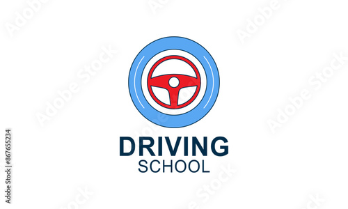 Driving school logo template. Steering wheel logo