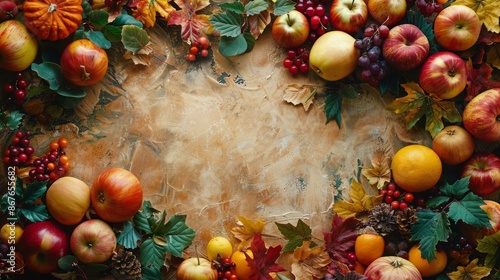 Red Berries and Autumn Leaves on a Rustic Wooden Tabletop