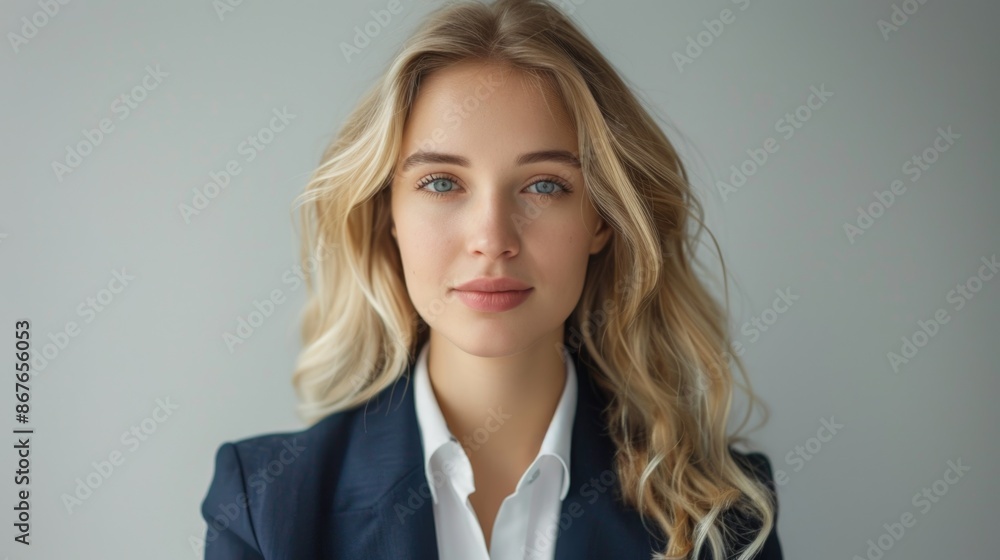 Confident Professional Woman in Suit with Captivating Blue Eyes Confident Professional Woman in Suit with Captivating Blue Eyes