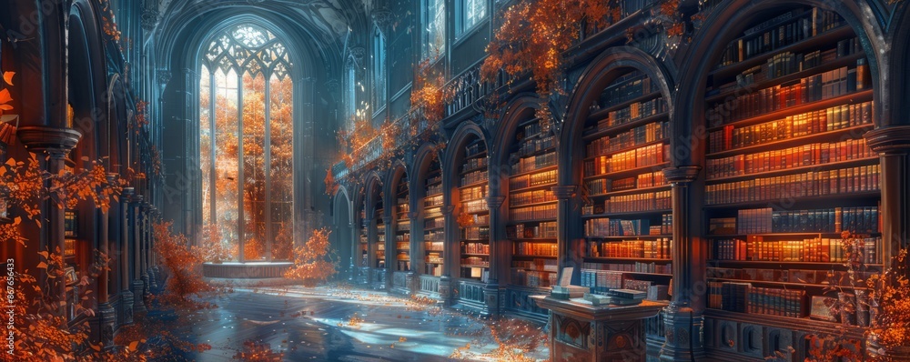 Fototapeta premium A magical library with enchanted books.