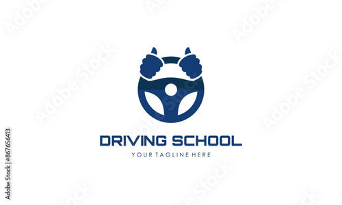 Driving school logo template. Steering wheel logo