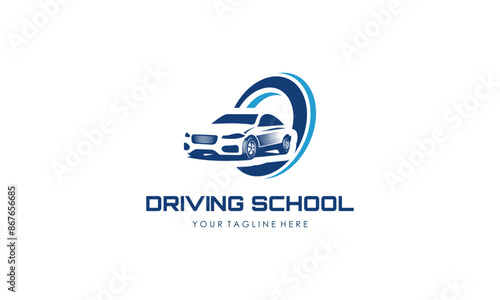 Driving school logo template. Steering wheel logo