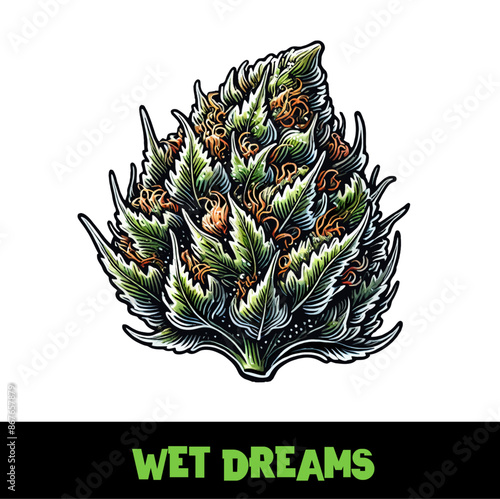 Vector Illustrated Wet Dreams Cannabis Bud Strain Cartoon