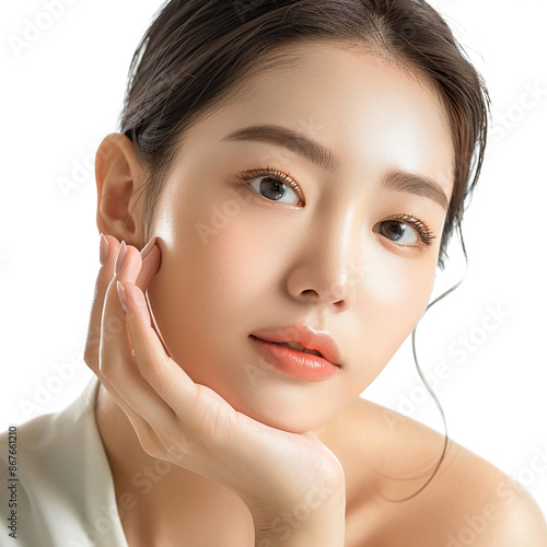 Beauty Korean Asian women spa skin healthy on 100% isolate white background. photo