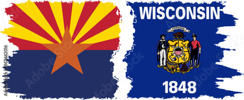 Wisconsin and Arizona states grunge brush flags connection vector