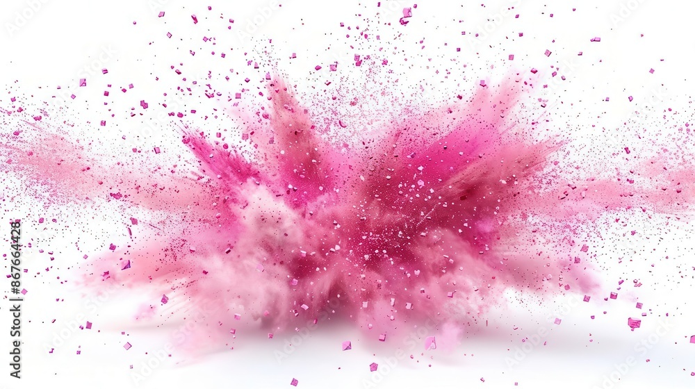 Pink glitter explosion, burst effect, radiant sparkles, energetic style, isolated on white background Pink glitter explosion, burst effect, radiant sparkles, energetic style, isolated on white background