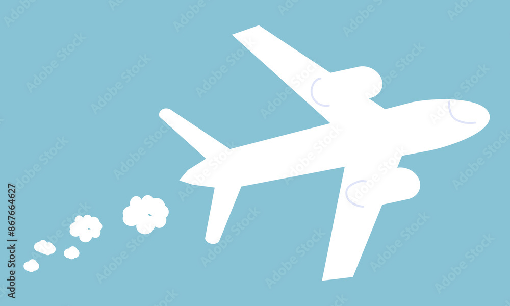 White airplane flying, simple flat vector drawing. White airplane flying, simple flat vector drawing.