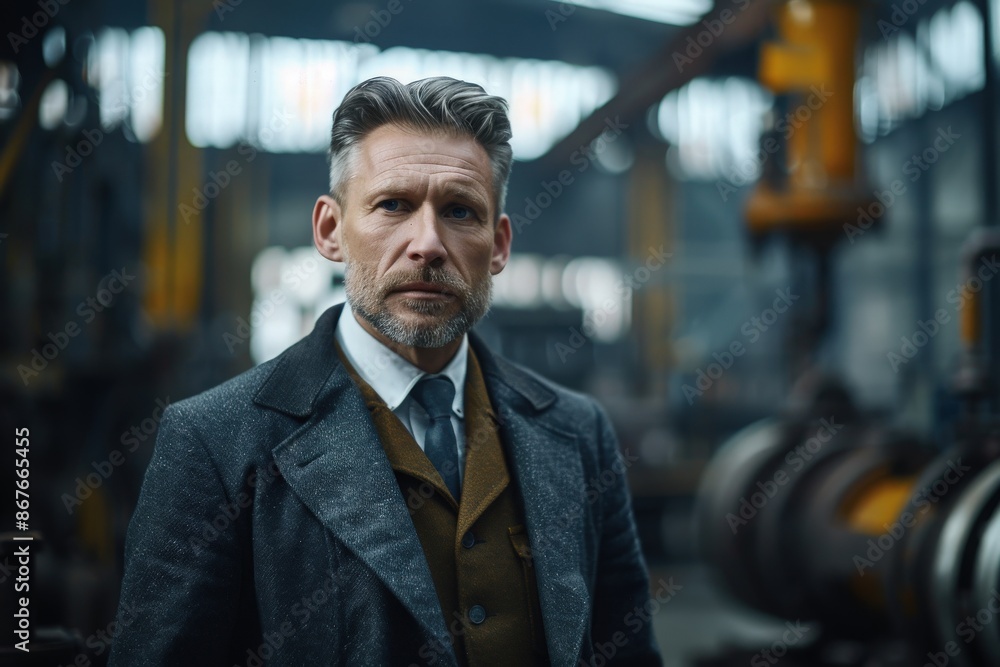 Man. Engineer. Suit. Factory. Mature male engineer in factory. Man. Engineer. Suit. Factory. Mature male engineer in factory.