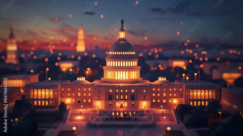 Fototapeta premium Arafed view of the capitol building at sunset with a reflection in the water generative ai