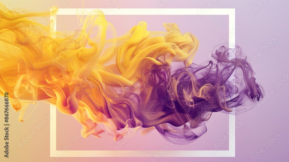 Abstract smoke purple and yellow with 3d white frame border. Minimal luxury frame background. Modern design Abstract smoke purple and yellow with 3d white frame border. Minimal luxury frame background. Modern design