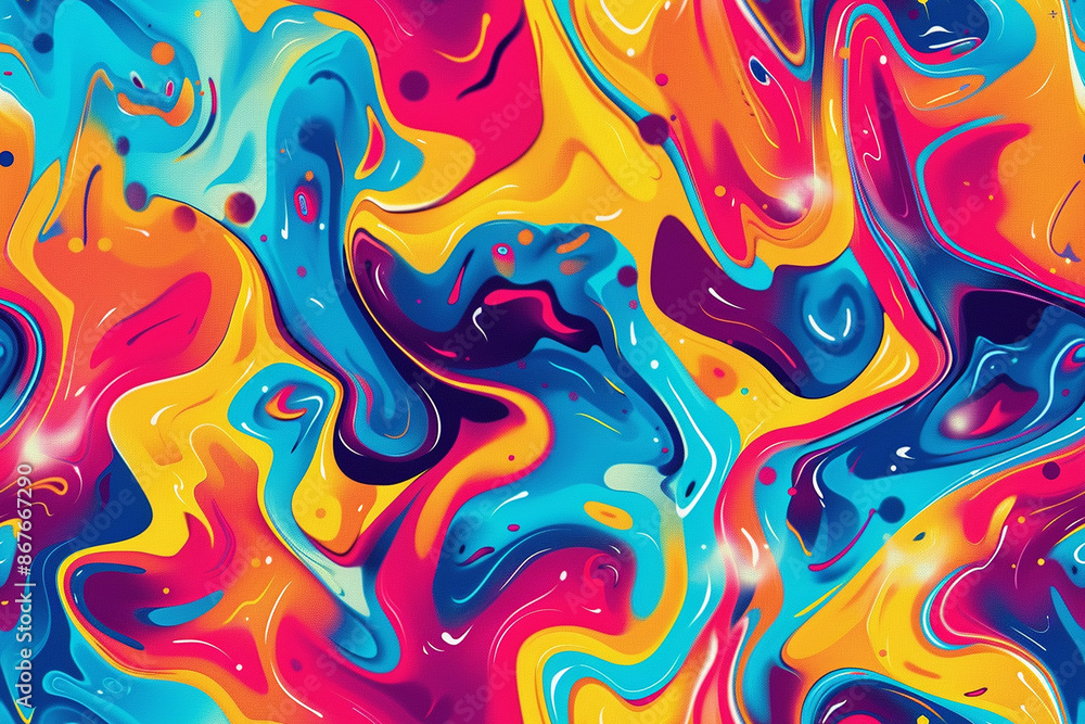 A playful pattern featuring drops and drips of multicolored paint on a white background, creating a whimsical and light-hearted tile. A playful pattern featuring drops and drips of multicolored paint on a white background, creating a whimsical and light-hearted tile.