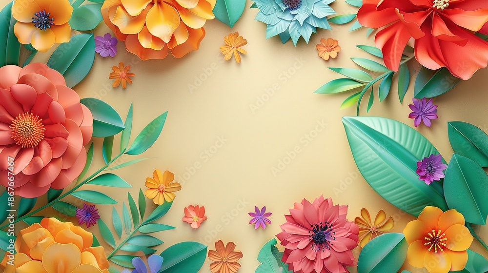 Colorful 3d flower card design with copy space in the middle Colorful 3d flower card design with copy space in the middle