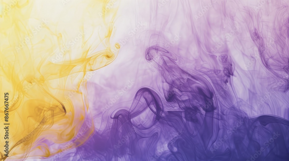 Fototapeta premium Abstract smoke purple and yellow with 3d white frame border. Minimal luxury frame background. Modern design