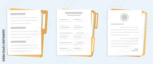 Paper and document icon, Document vector flat style set isolated.