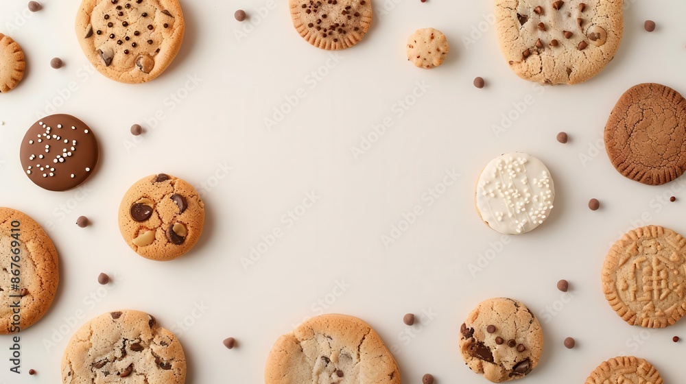 Assortment of cookies in a frame on a white background, copy space. Assortment of cookies in a frame on a white background, copy space.