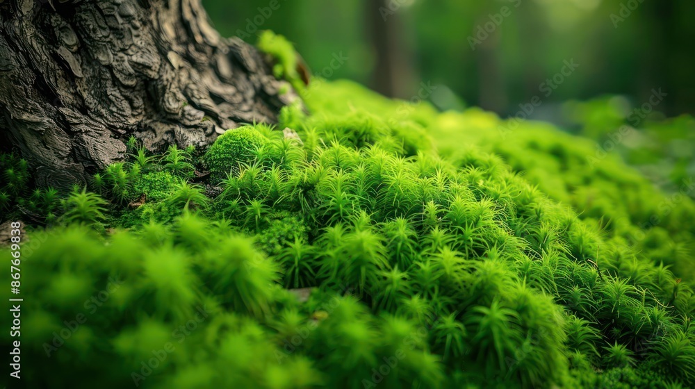 Fuzzy moss on tree lush green