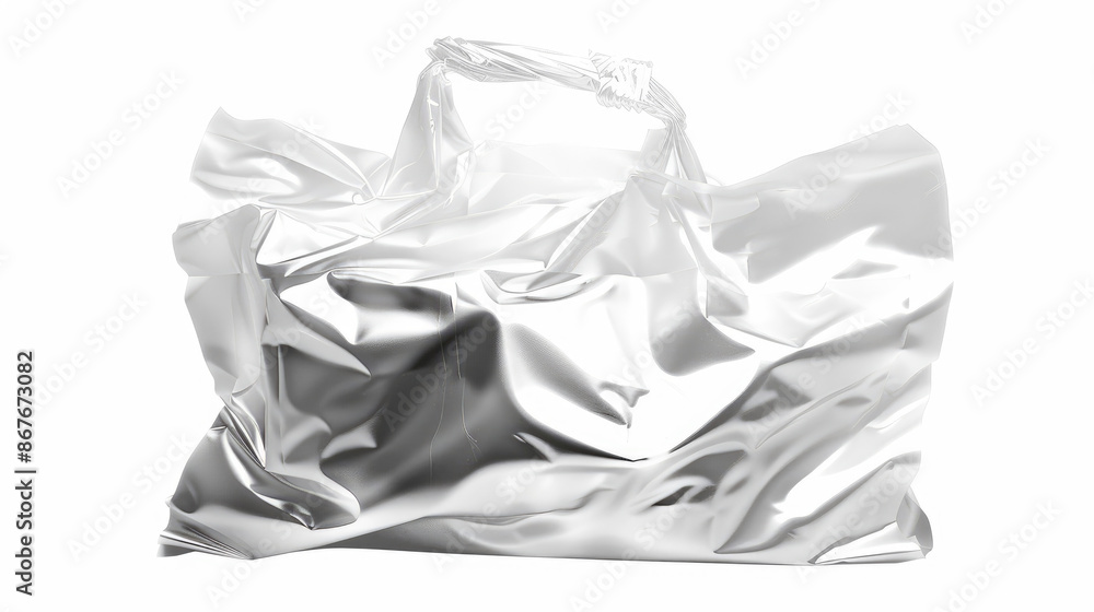 White plastic bag with aluminum foil, perfect for packaging, isolated on white background White plastic bag with aluminum foil, perfect for packaging, isolated on white background