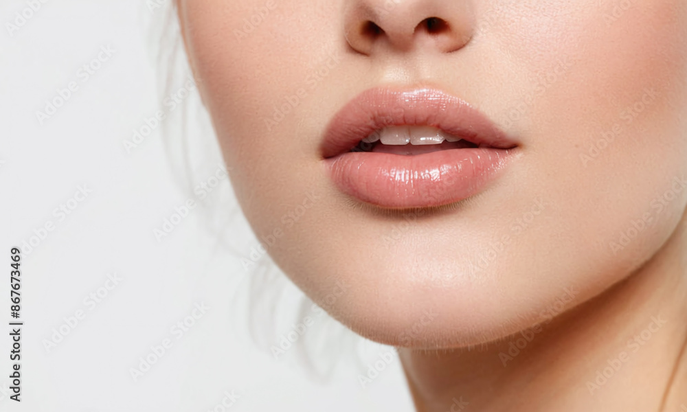 Young beautiful girl with clear healthy skin biting lip Close up on white background Young beautiful girl with clear healthy skin biting lip Close up on white background